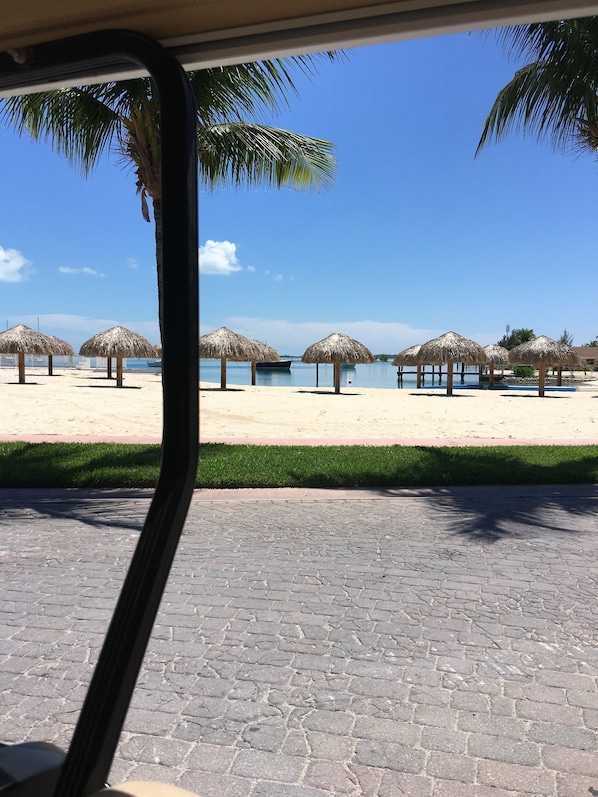 On the beach, beach towels