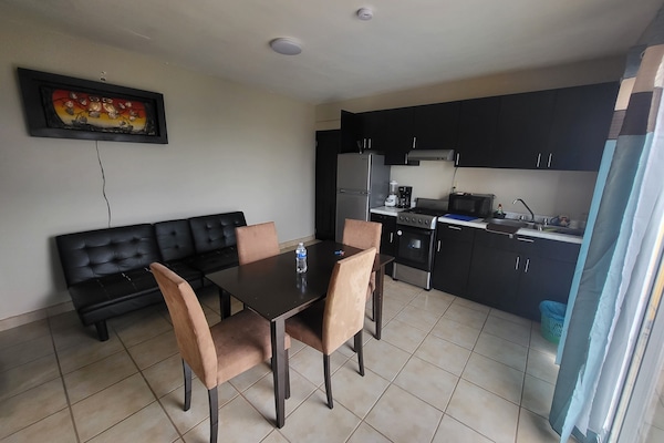 Traditioneel appartement, 1 slaapkamer | Privékeuken | Een koelkast/vriezer, een magnetron, een oven, een kookplaat