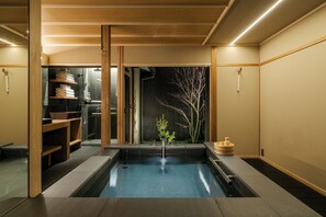 Luxury House | Bathroom | Separate bathtub and shower, deep-soaking bathtub, rainfall showerhead - ANJIN Gosho Ebisugawa (Kyoto)