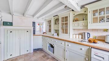 Fridge, microwave, high chair