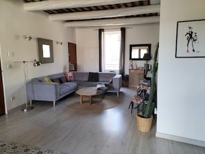 TV, caminetto, libri