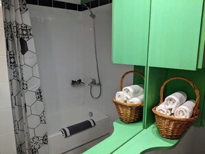 Eco-friendly toiletries, hair dryer, towels, soap
