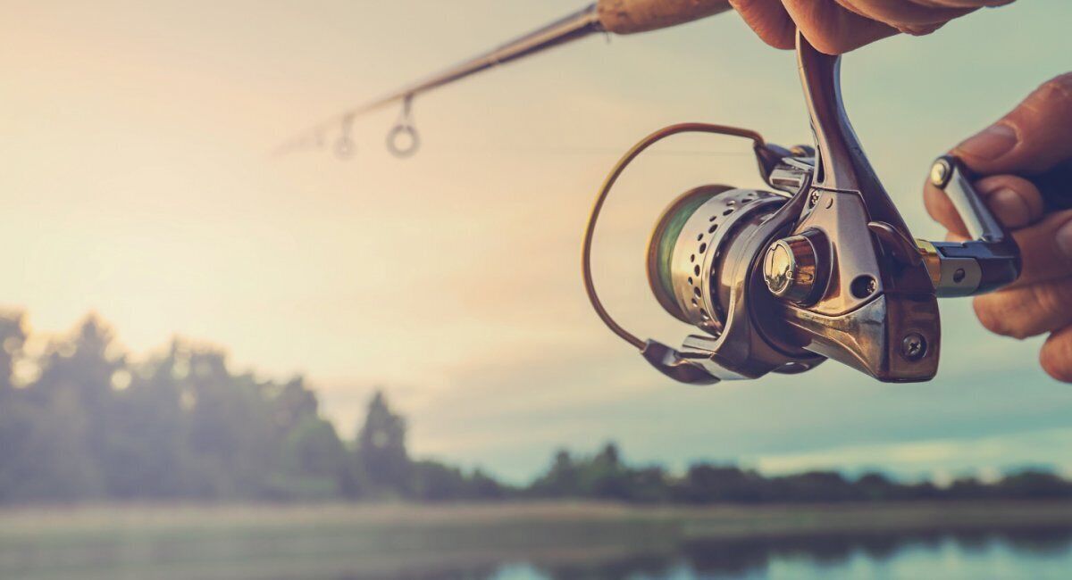 A close-up of a fishing rod and reel.