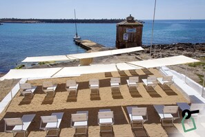 Private beach, sun-loungers, beach umbrellas