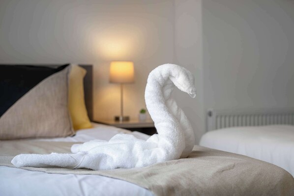 2 chambres, fer et planche à repasser, Wi-Fi, draps fournis