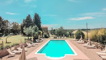 Außenpool (je nach Saison geöffnet), Sonnenschirme, Liegestühle