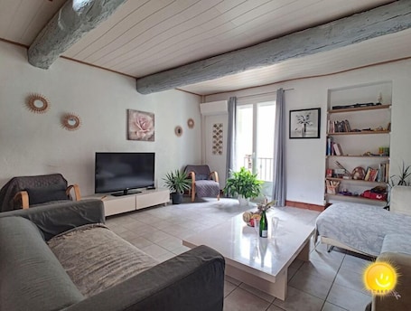 Flat-screen TV. Coeur de Fitou : Maison de Village Atypique