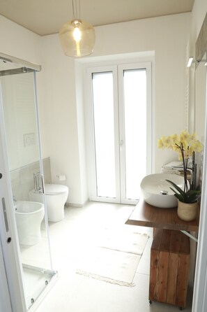 Ducha, secador de pelo, bidet, toallas