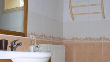 Shower, towels, toilet paper
