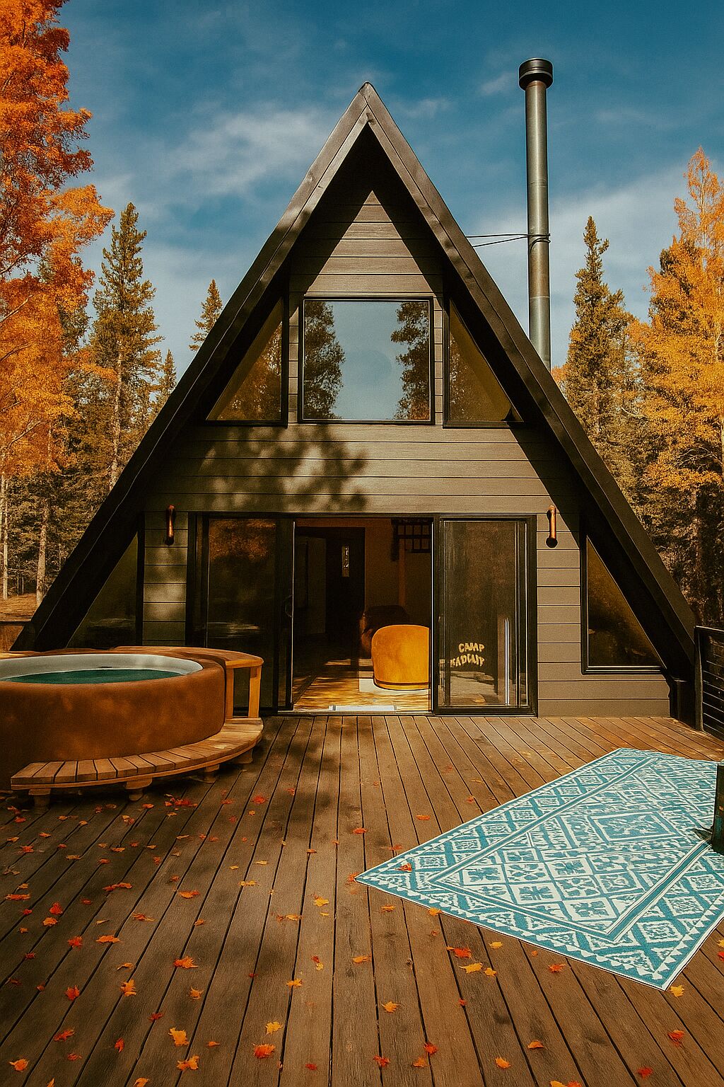 Relax at the A-Frame and enjoy the hot tub on the deck