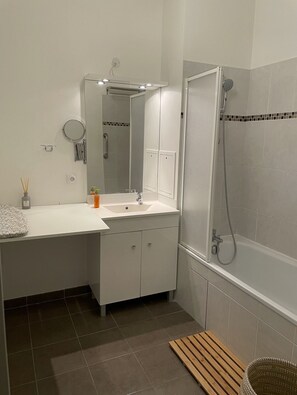 Sèche-cheveux, serviettes fournies, savon, papier toilette