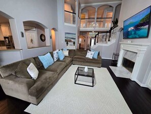 TV, fireplace, offices - Private Pool Oasis | KING BED |Theater | Sleeps 12 (Pearland)