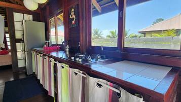 Fridge, stovetop, espresso maker, coffee/tea maker