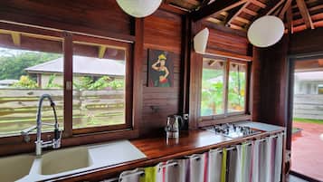 Fridge, stovetop, espresso maker, coffee/tea maker