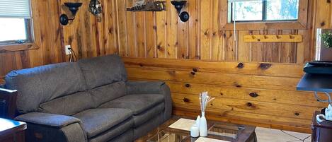 Smart-tv, een open haard, een dvd-speler en boeken