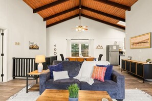 TV connectée, cheminée, livres