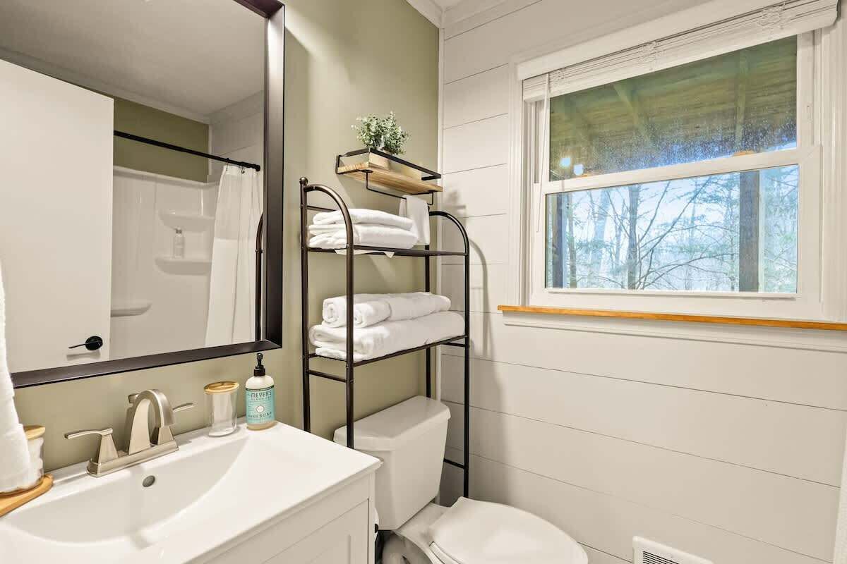 Shower, hair dryer, shampoo