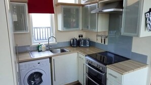 A compact kitchen with a washing machine, a stove, and a sink. - The Shak, Tarbolton, Middlemuir Holiday Park (Tarbolton  Mauchline)