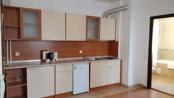 Family Studio | Private kitchen | Mini-fridge, electric kettle, high chair, freezer