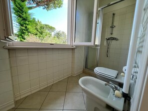 Dusche, Haartrockner, Bidet, Handtücher