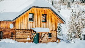 A wooden cabin with a snow-covered roof, surrounded by snow-covered trees. - 025 W5 in St Georgen am Kreischberg (Sankt Georgen am Kreischberg)