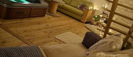 Smart TV, fireplace, video games, DVD player