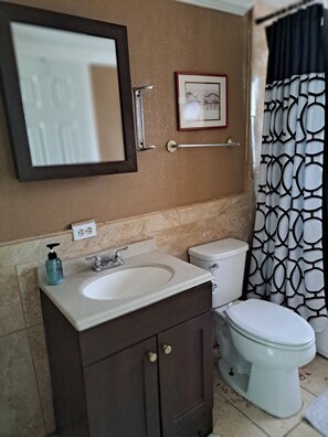 Bathroom - BUNGALOW is right off the main highway TEXAS STATE HWY 87.  Easy to get there! (Bolivar Peninsula)