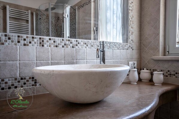 Shower, hair dryer, bidet, towels