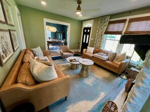 Smart TV, fireplace, music library, video library