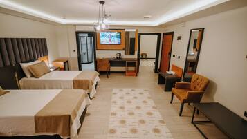 Individually decorated, individually furnished, desk, laptop workspace