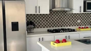 Fridge, microwave, stovetop, toaster