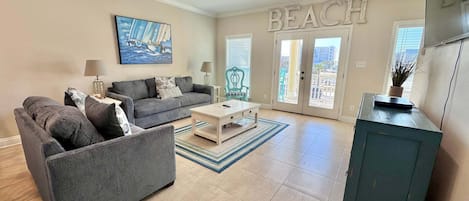 Maison, plusieurs lits, accès piscine, vue jardin (A Beach Life 1B) | Coin séjour