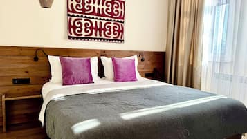 Suíte empresarial, 1 cama King e sofá-cama | 1 quarto, roupas de cama premium