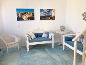 Living area - House with sea view 'Avgi' @seaside house (Santorini)