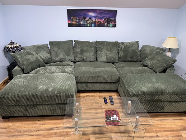 Smart TV, fireplace, DVD player, video library