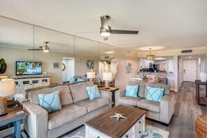 Condo, Multiple Beds (Land's End 10-203 Beach Front - Premi) | Living area | TV