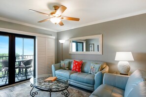 Condo, 1 King Bed (Land's End 10-302 Beach Front - Premi) | Living area | TV - Land's End 10-302 Beach Front - Premier (Treasure Island)