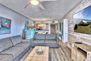 Condo, Multiple Beds (Land's End 11-202 Beach Front) | Living area | TV - Land's End 11-202 Beach Front (Treasure Island)