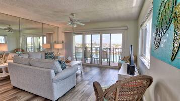 Condo, Multiple Beds (Land's End 4-406 Bay Front) | Living area | TV