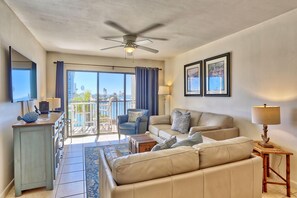 Condo, Multiple Beds (Land's End 5-302 Gulf-Bay Front - Pre) | Living area | TV - Land's End 5-302 Gulf-bay Front - Premier (Treasure Island)