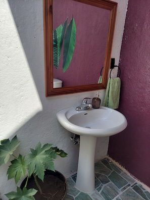 Shower, towels, soap, shampoo