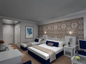 A modern bedroom with a large bed, bedside tables, and a wall-mounted artwork. - Seven Seas Palmeras Bay (Alanya)