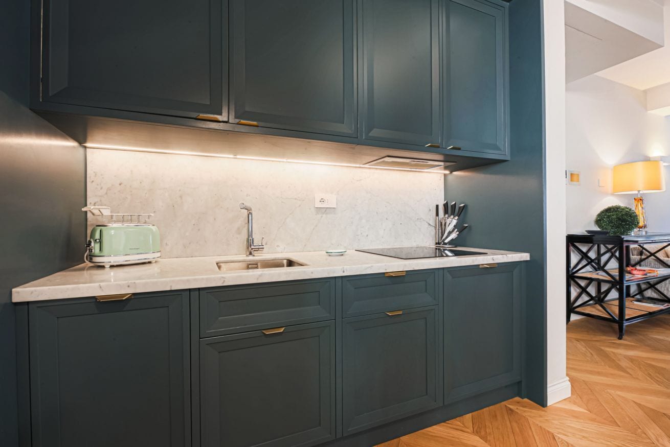 Réfrigérateur, micro-ondes, plaque de cuisson, lave-vaisselle