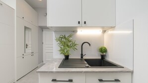Coffee/tea maker, microwave, dishwasher, cookware/dishes/utensils - Charming Studio in Łódź by Renters (Lodz)