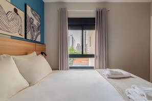 公寓, 1 张大床和 1 张沙发床, 阳台, 城市景观 | 1 多间卧室、免费 WiFi、床单