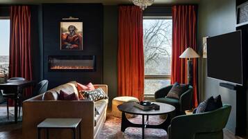 TV connectée, cheminée, chaîne hi-fi