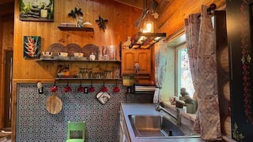 Fridge, microwave, oven, coffee/tea maker