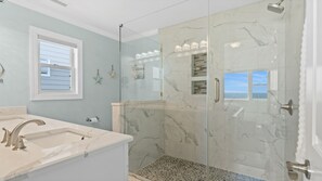 Shower, hair dryer, towels, toilet paper - Newly remodeled oceanfront, 4 bedroom, 4 bathroom, Dog friendly home w/ Elevator (Supply)