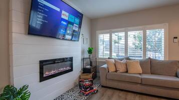 Smart TV, fireplace, video games