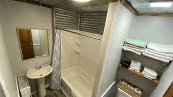 Hair dryer, towels, toilet paper